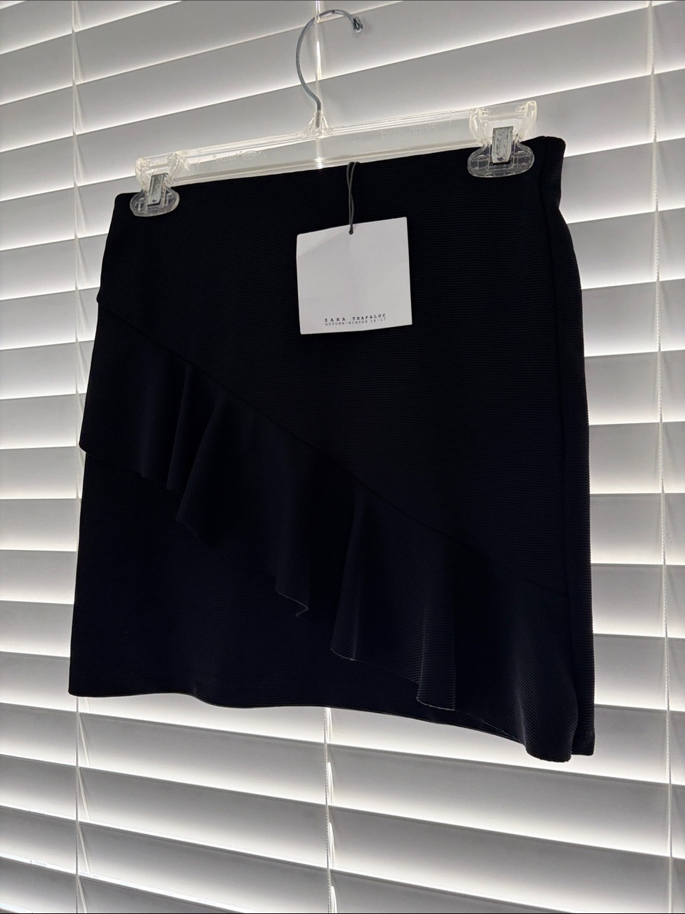 Zara Black Asymmetric Ruffle Mini Skirt